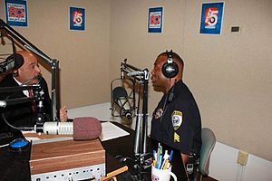 Latimer recording Public Health Minute at the University of Florida, Public Radio member station WUFT, 89.1 WUFT PHM Studio.jpg