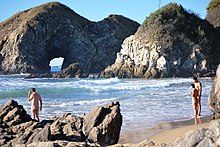 The far west end of Zipolite Beach, Oaxaca, Mexico WestEndZipoliteNudes.JPG