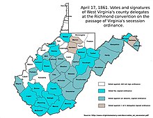 West Virginia delegate votes and signatures at the Richmond convention, April 17, 1861 West Virginia delegate votes and signatures at the Richmond convention, April 17, 1861.jpg