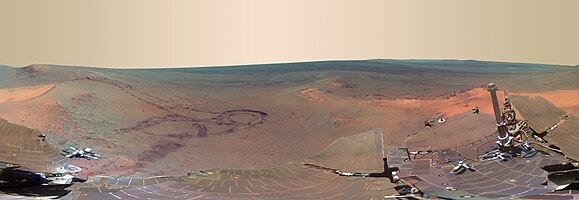 Greeley Haven Panorama from the Mars Exploration Rover 'Opportunity'. It shows the surroundings of the rover on Cape York at the edge of Endeavour crater.