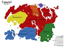 Représentation de l'Empire de Cyrodiil et du domaine Aldméris sur le continent de Tamriel