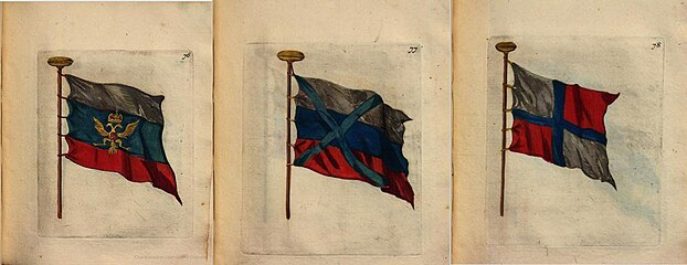 Российские флаги из книги «Новое голландское корабельное строение». 1699—1700 годы[46]