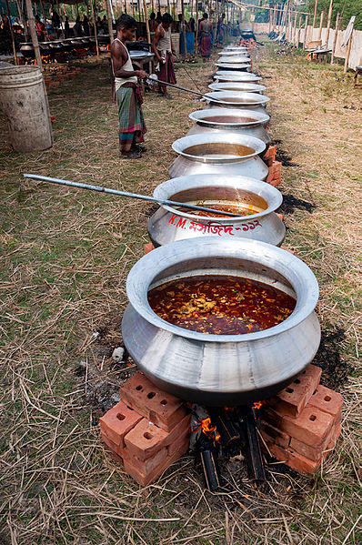 Traditional Mezban cooking is a tradition of cooking and serving halal food to people on special occasions in Bangladesh