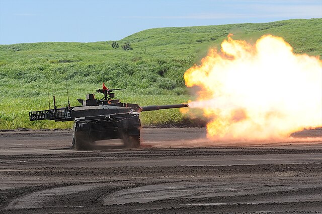 The Type 10 is equipped with a 120mm smoothbore gun