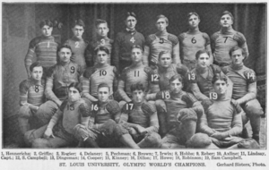 St. Louis University's 1904 "Olympic World's Champions", from the Spalding's Official Foot Ball Guide for 1905 1904 Olympic Champion St. Louis University Football Team.png
