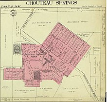 1915 map of Chouteau Springs, Missouri from the Standard Atlas of Cooper County, Missouri, 1915, p.13, State Historical Society of Missouri 1915 Map Chouteau Springs p13.jpg