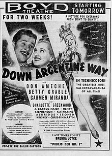 Boyd Theatre advertisement for the film Down Argentine Way (1940).