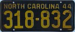 Matrícula 318-832.jpg da Carolina do Norte de 1944