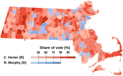 1954 Massachusetts gubernatorial election results map by municipality.svg