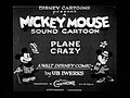 Title card of Plane Crazy animation which introduces Minnie Mouse wearing polka dots dress