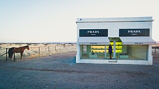 <i>Prada Marfa</i> Permanent sculpture by Elmgreen and Dragset in Davis County, Texas, United States