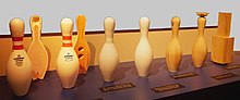 Ten-pin bowling pins shown at different stages of manufacture 20190406 Ten-pin bowling - pin manufacturing stages.jpg