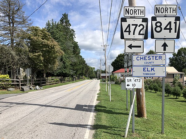 PA 841 northbound at PA 472 in Lewisville