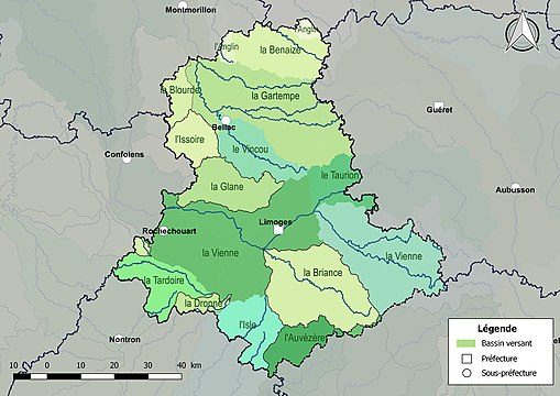 Les principaux bassins versants du département de la Haute-Vienne.