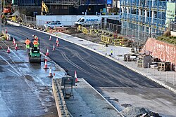 Progress on a temporary eastbound lane, which may likely turn into sliproads when the junction is complete, on the A63 in Kingston upon Hull.