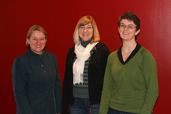 Johnstone (Middle) with then Green Party of England and Wales leader, Natalie Bennett (left), and Maggie Chapman (right).