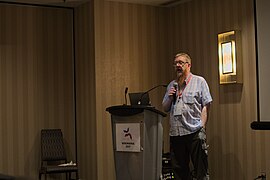 Day 6: Andy Mabbett giving its speech-roundtable about the coexistence of Wikidata and Wikispecies, in Wikimania 2017.