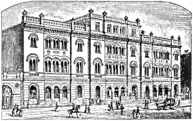 The Astor Library, seen in a 1900 drawing, opened in 1849. It is now the Public Theater