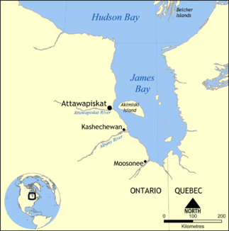 Location of the lower reaches of the Attawapiskat River