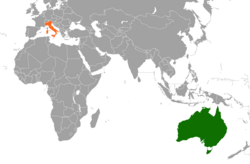 Карта, показваща местоположенията на Австралия и Италия