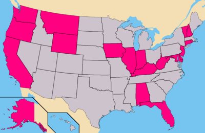 Pink - States where Durham had Write-In access. (90 Confirmed Electors)
Total - 90 Electoral Ballot access of Stephen Durham in the 2012 US Presidential Election.PNG