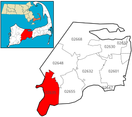 Location of ZIP code 02635 Cotuit within the Town of Barnstable, county, and state