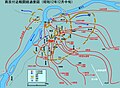 Battle of Nanking campaign map, with the red lines being the Japanese path of advance and the brown lines being Chinese defense lines