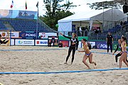 Deutsch: Beachhandball Europameisterschaften 2019 (Beach handball Euro); Tag 3: 4. Juli 2019 – Frauen, Hauptrunde Gruppe II, Deutschland-Spanien 1:2 (18:24, 24:14, 8:9) English: Beach handball Euro; Day 3: 4 July 2019 – Women Main Round Group II – Germany-Spain 1:2 (18:24, 24:14, 8:9)