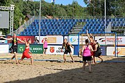 Deutsch: Beachhandball Europameisterschaften 2019 (Beach handball Euro); Tag 1: 2. Juli 2019 – Männer, Vorrunde Gruppe D, Polen-Schweden 2:1 (18:10, 15:9; 8:6) English: Beach handball Euro; Day 1: 2 July 2019 – Men Preliminary Round Group D – Poland-Sweden 2:1 (18:10, 15:9; 8:6)