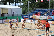 Deutsch: Beachhandball Europameisterschaften 2019 (Beach handball Euro); Tag 2: 3. Juli 2019 – Frauen, Vorrunde Gruppe C, Spanien-Griechenland 2:1 (12:20, 18:16; 8:2) English: Beach handball Euro; Day 2: 3 July 2019 – Women Preliminary Round Group C – Spain-Greece 2:1 (12:20, 18:16; 8:2)