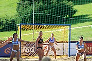 Deutsch: Beachhandball Europameisterschaften 2019 (Beach handball Euro); Tag 4: 5. Juli 2019 – Frauen, Viertelfinale, Niederlande-Griechenland 2:1 (25:12, 18:24, 7:6) English: Beach handball Euro; Day 4: 5 July 2019 – Quarter Final Women – Netherlands-Greece 2:1 (25:12, 18:24, 7:6)