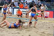 Deutsch: Beachhandball Europameisterschaften 2019 (Beach handball Euro); Tag 5: 6. Juli 2019 – Frauen, Halbfinale, Ungarn-Niederlande 2:0 (19:16, 15:12) English: Beach handball Euro; Day 5: 6 July 2019 – Semifinal Women – Hungary-Netherlands 2:0 (19:16, 15:12)