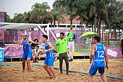 Deutsch: Beachhandball bei den Olympischen Jugendspielen 2018; Tag 6, 12. Oktober 2018; Jungen, Platzierungssspiel Ränge 7-8 – Venezuela-Italien 2:0 English: Beach handball at the 2018 Summer Youth Olympics at 12 October 2018 – Boy's Placement Match 7-8 – Venezuela-Italy 2:0