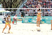 Deutsch: Beachvolleyball bei den Olympischen Jugendspielen 2018; Tag 9, 15. Oktober 2018; Mädchen, Viertelfinale: Puerto Rico-Russland 0–2 (12–21/10–21) English: Beach volleyball at the 2018 Summer Youth Olympics at 15 October 2018 – Girls Quarterfinals: Puerto Rico-Russia 0–2 (12–21/10–21)