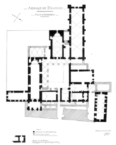 Balamand Monastery floor plan (1921) Belmont Abbey Ground Plan Desire Louis Camille Enlart 1921 12 17.png