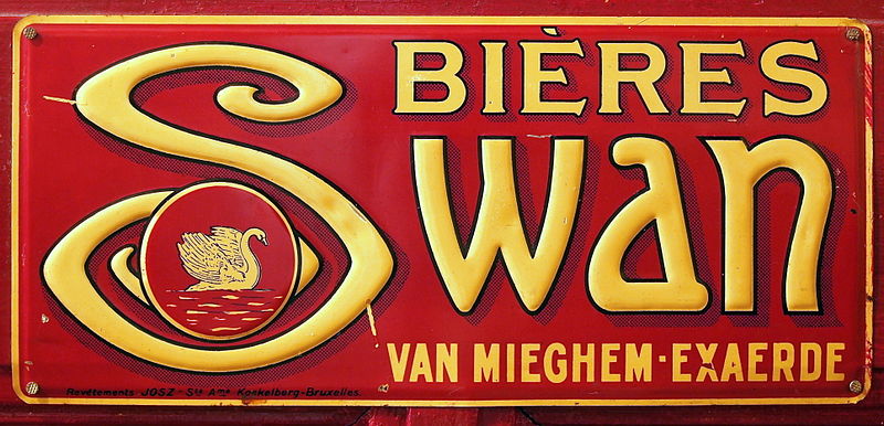 File:Bières Swan, van Mieghem-Exaerde, Revêtements JOSZ - Sté Ame Koekelberg-Bruxelles, old metal advertising sign.JPG