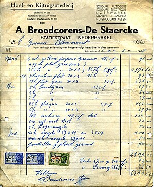 Invoice from Broodcorens A. -De Staercke to Bl...