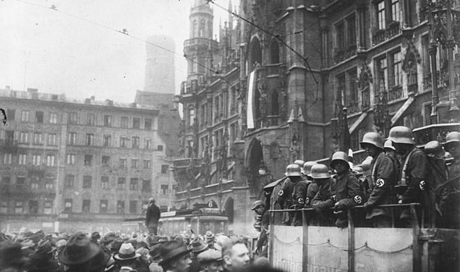 Nazi Party supporters and stormtroopers in Munich during the Beer Hall Putsch, 1923