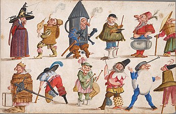 Costumes de grotesques et personnages de la commedia dell'arte, 1680.