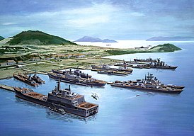 Залив Камрань с советским военным флотом. Плакат 1985 года.