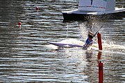 Deutsch: Kanusport bei den Olympischen Jugendspielen 2018; Tag 10, 16. Oktober 2018; Finale Jungen Einer-Kajak-Slalom: Lan Tominc (Slowenien, Gold) - Guan Changheng (China, Silber) - Tom Bouchardon (Frankreich, Bronze) English: Canoeing at the 2018 Summer Youth Olympics at 16 October 2018 – Boys' K1 slalom Gold Medal Race: Lan Tominc (Slovenia, gold) - Guan Changheng (China, silver) - Tom Bouchardon (France, bronze)