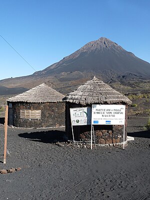 Two traditional funco style houses in Cha das Caldeiras, they housed the Viticultural and Community Tourism offices and another the Farmer's Association building, they were destroyed during the 2014 eruption, they may have become the most notable historic funco buildings in the area, they may have moved to newer locations today in Cha das Caldeiras Cha das Caldeiras-Maison traditionnelle (4).jpg