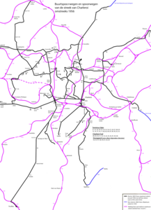 Kaart van de buurtspoorlijnen van de "Charleroi" groep van Henegouwen, Buurtspoorwegen in de regio Charleroi van Henegouwen