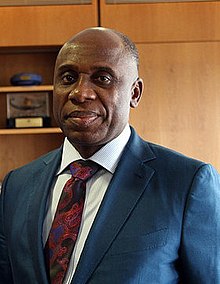  Wiki Loves Africa Share pictures of "African people at work" with the entire world and win great prizes! Find out more Cerrar Rotimi Amaechi From Wikipedia, free encyclopedia Rt. Hon. Chibuike (cropped).jpg Minister Transportation Incumbent Assumed office November 11, 2015 Preceded by Idris Umar 5th Governor Rivers State In October 2007 – May Deputy Tele Ikuru Celestine Omehia Succeeded Ezenwo Wike Personal details Born 27 1965 (age 52) Ubima Town, Ikwerre LGA, State, Nigeria Nationality Nigerian Political party All Progressive Congress (APC) Spouse(s) Judith Residence Port Harcourt[1] Alma mater University Harcourt 1983–87 (BA, English) Occupation Politician Profession (born 1965) is a politician who served as fifth from to 2015. He was re-elected for second term on 26 April 2011. member People's Democratic Party before defecting Progressives 2013. now serving Federal Transportation. Contents [hide] 1 Early life education 2 political career 3 Speaker (Rivers House Assembly) 1999-2007 4 Governorship 5 Presidential Election 6 See also 7 References 8 External links education[edit] born in Ubima, Local Government Area family late Elder Fidelis Mrs Mary Amaechi. His first last names are Igbo meaning “God strength or power” “who knows tomorrow” respectively.[2][3] raised Diobu, densely populated neighbourhood Harcourt,[4][5] had his early St Theresa's Primary School 1970 1976. earned West African Senior Certificate 1982 after attending Secondary Okolobiri. received Bachelor Arts degree (Honours) English Studies Literature 1987, where he President National Union Students (NURSS). completed mandatory Youth Service corps 1988. thereafter joined Services Pamo Clinics Hospitals Limited owned Peter Odili, former worked until 1992. married they have three boys. career[edit] cut teeth politics Secretary defunct Republican Convention State. Between 1992 1994, Special Assistant Sir (Dr.) Board Glass Industry well Risonpalm Limited. Dr. Odili believed him young man potential politics, adopted  guiding nurturing consequently facilitating election into Assembly 1999. This relationship between translated harmonious Executive Legislative arms government when launched campaign against Government, verbally attacked image Governor, an effort succeed governor 2007. State's (DPN) caretaker committee 1996 during transition programme General Sanni Abacha junta. 1999-2007[edit] Further information: 4th 1999, contested won seat become represent constituency. subsequently elected Assembly. Chairman Nigeria's Conference Speakers Assemblies. reelected 2003 Speaker. moved hijack legislative functions house enshrined constitution, colleagues took matter supreme court gave judgment that control supervision local prerogative Governorship[edit] primary name substituted party, action which challenged court. The case eventually got Supreme Court. became 26, 2007, Court ruled rightful candidate PDP winner four years administration invested infrastructure development, construction roads bridges, sticking vision connecting all parts state road. committed urban renewal modernization transportation services. began building monorail provide mass within city Harcourt. Some power plant projects (Afam, Trans Amadi, Onne) were built improve supply holds national honour Commander Order Niger (CON). Christian Catholic Knight St. Johns. Election[edit] appointed Director-General Campaign. 2015-Till Date Ameachi recently Honorable Transportation, Republic also[edit] portal List Nigerians References[edit] Jump up ^ Akasike, Chukwudi (13 September 2013). "Police block entering Govt House". Punch. Retrieved 25 2014. Ukpong, Michael (11 December 2015). Culture Gospel. LIT Verlag Münster. p. 115. ISBN 3643905297. Okoroike, Columbus (2009). Igbos Their Cultural Ways:Aspects Behavior, Attitudes, Customs, Language Social Life. iUniverse. 171. 0595621406. "The story city". Vanguardngr.com. Vanguard Media. 18 Abia, Daniel. "2015 Rivers’ banana politics". Daily Independent. 2014-05-25. links[edit] Profile Amaechi, Who's Who: Confidential "Ruling leads governorship elections". Daily. 29, 2011-04-29. [show] v t e Governors governors 2007–2011 Flag Nigeria.svg 2011–2015 Authority WorldCat Identities VIAF: 155190222 Categories: Living people1965 birthsGovernors StatePeople (local area)Rivers politiciansUniversity alumniPeople HarcourtAll politiciansPeople's NigeriaSpeakers AssemblyIkwerre peopleNigerian Christians Navigation menu Not logged inTalkContributionsCreate accountLog inArticleTalkReadEditView historySearch Search Wikipedia Go Main page Featured content Current events Random article Donate store Interaction Help About Community Recent changes Contact Tools What here Related Upload file pages Permanent link Page information Wikidata item Cite this Print/export Create book Download PDF Printable version Languages Yorùbá Edit edited 11 2017, 18:35. Text available under Creative Commons Attribution-ShareAlike License; additional terms may apply. By using site, you agree Terms Use Privacy Policy. Wikipedia® registered trademark Wikimedia Foundation, Inc., non-profit organization. policyAbout WikipediaDisclaimersContact WikipediaDevelopersCookie statementMobile viewWikimedia Foundation Powered MediaWiki