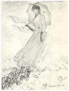 Sketch Drawing Of Woman with a Parasol, facing left, 1886