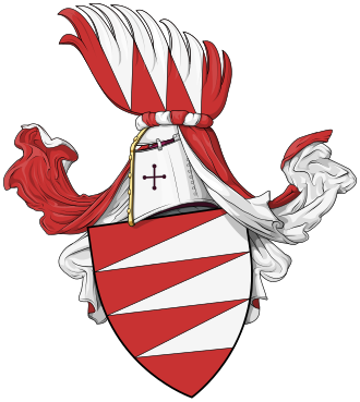 Red and white mantling on the coat of arms of the Hungarian Gutkeled clan. Coa Hungary Clan Gutkeled.svg