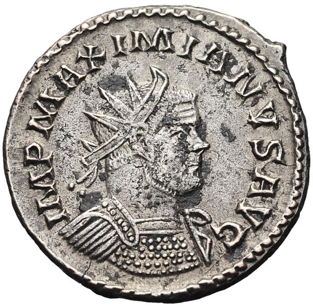 Antoninianus of Maximian. Legend: imp maximianus aug.