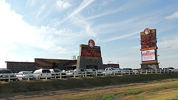 Comanche Red River Casino located North of the Red River[3] 34°09′48″N 98°31′26″W﻿ / ﻿34.163206°N 98.523832°W﻿ / 34.163206; -98.523832