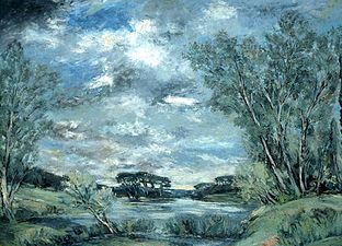 Cours d'eau dans un paysage boisé (1930).