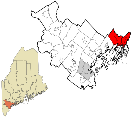 Localização no condado de Cumberland e no estado do Maine